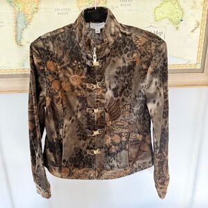 Vintage St. John Sport Marie Gray Corduroy Magnetic Zipper Military Jacket Large